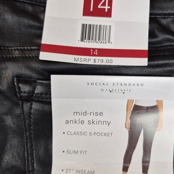 NWT Social Standard by Sanctuary Black Ankle Skinny Coated Pants Sz 14 - Picture 7 of 7